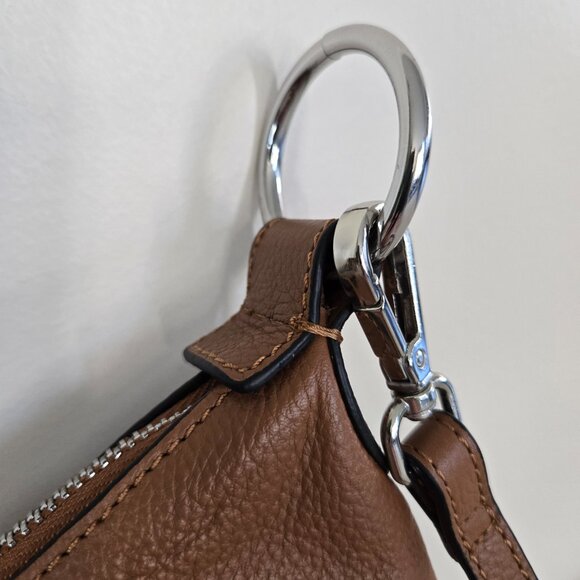 Tahari Genuine Pebbled Leather Crescent Crossbody Bag Purse Tan Adjustable Strap - Picture 7 of 16